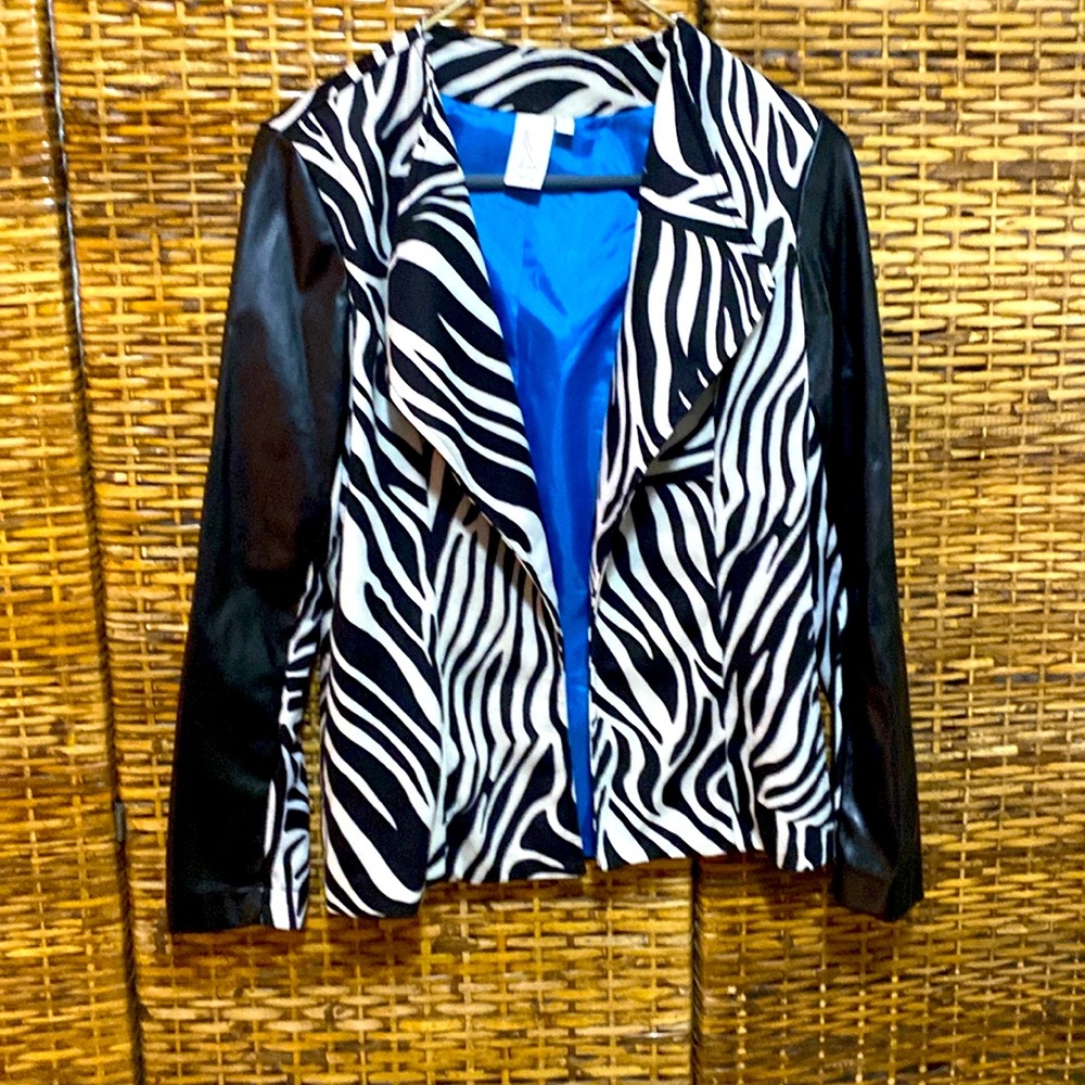 EUC Lavender & Honey black and white zebra full leather sleeves jacket S